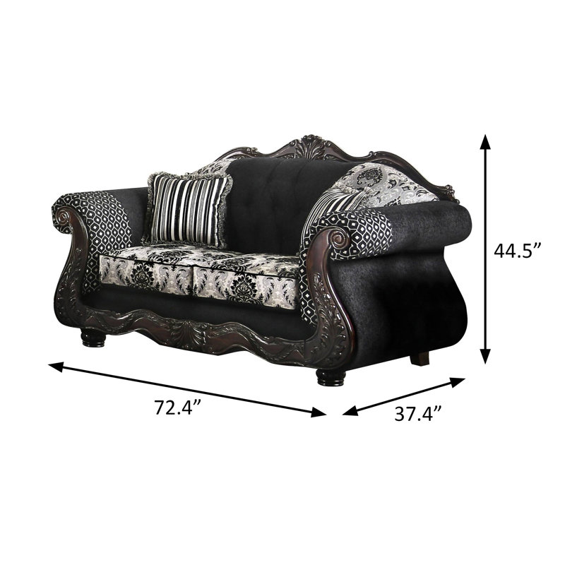 Causeuse traditionnelle l 72,4 po, noir, H 44,5 po x l 72,4 po x P 37,4 po, Noir
