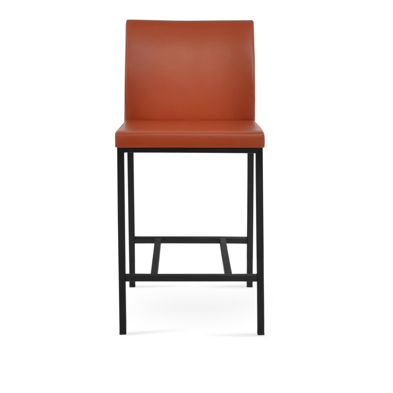 Tabouret Aria, Tabouret de comptoir (siège d'une hauteur de 24 p, Noir, Similicuir brique PPM