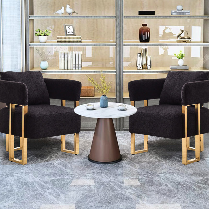 Chair With Gold Metal Legs - Black Fleece Upholstered For Living Room, Dressing Area, Office, Reception Room 2Pcs Modern Side Legs, Suitable Office