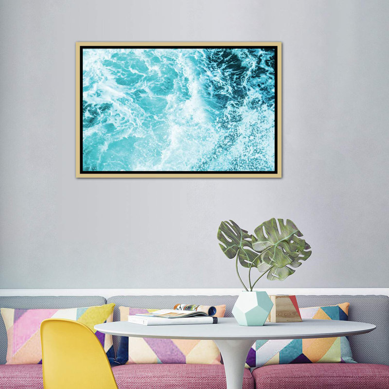 «Perfect Ocean Sea Waves» - Impression sur papier avec cadre flottant, H 40 po x l 60 po x 1,5 po, Toile encadrée d'or