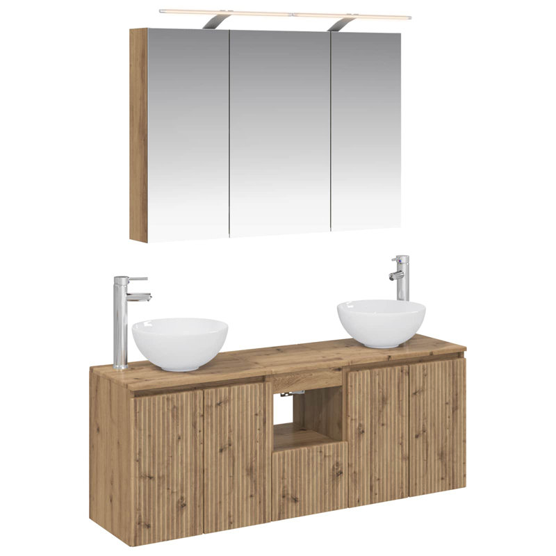 Vanity & Mirror Set, Medium Wood