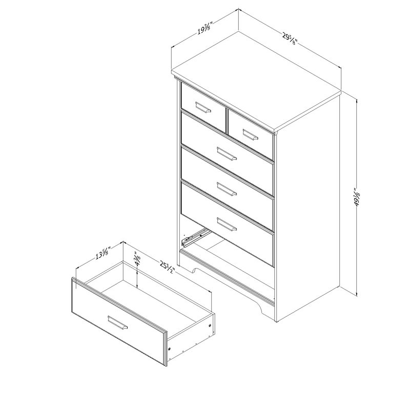 Versa 5 Drawer Chest, White