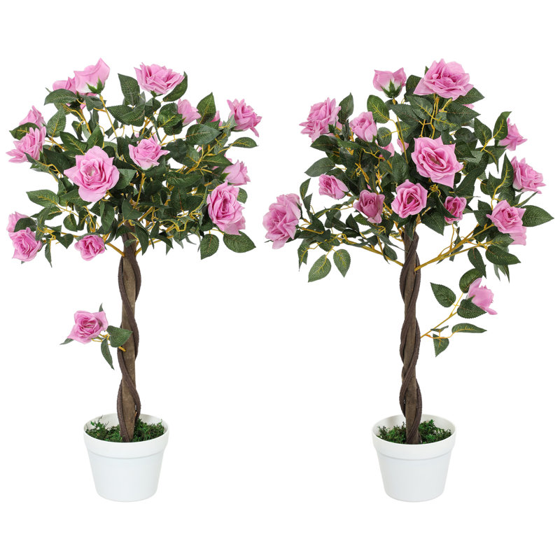 90cm Faux Rose Tree Plant in Pot, Purple