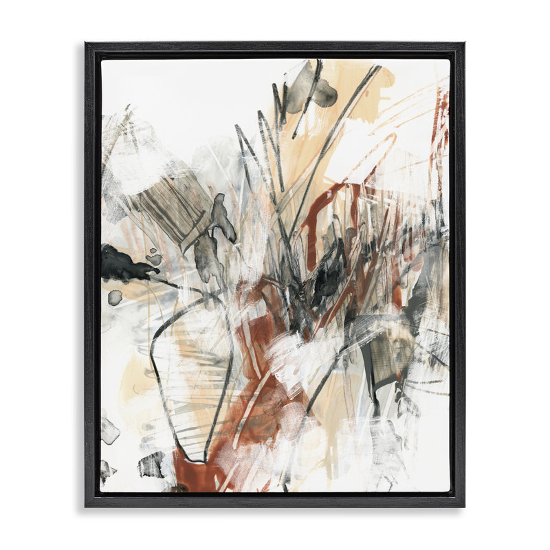  Terre cuite et gris, art mural encadré flottant abstrait par June Erica Vess, H 31 po x l 25 po, Cadre flottant noir de jais