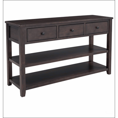 Retro Design Console Table with Two Open Shelves, Pine Solid Wood Frame and Legs for Living Room