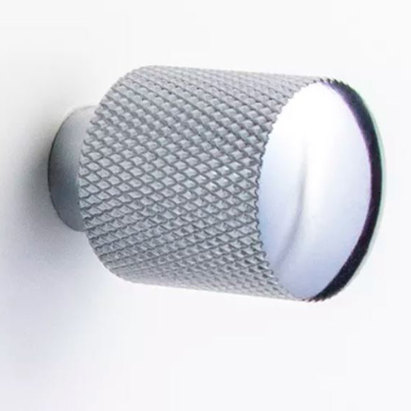 Modern Knurled Chrome Cylinder Knob, Polished Chrome