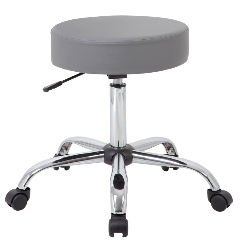 Fea Medical Swivel Stool, Round Gray Padded Seat, Rolling Chrome Base, Gray