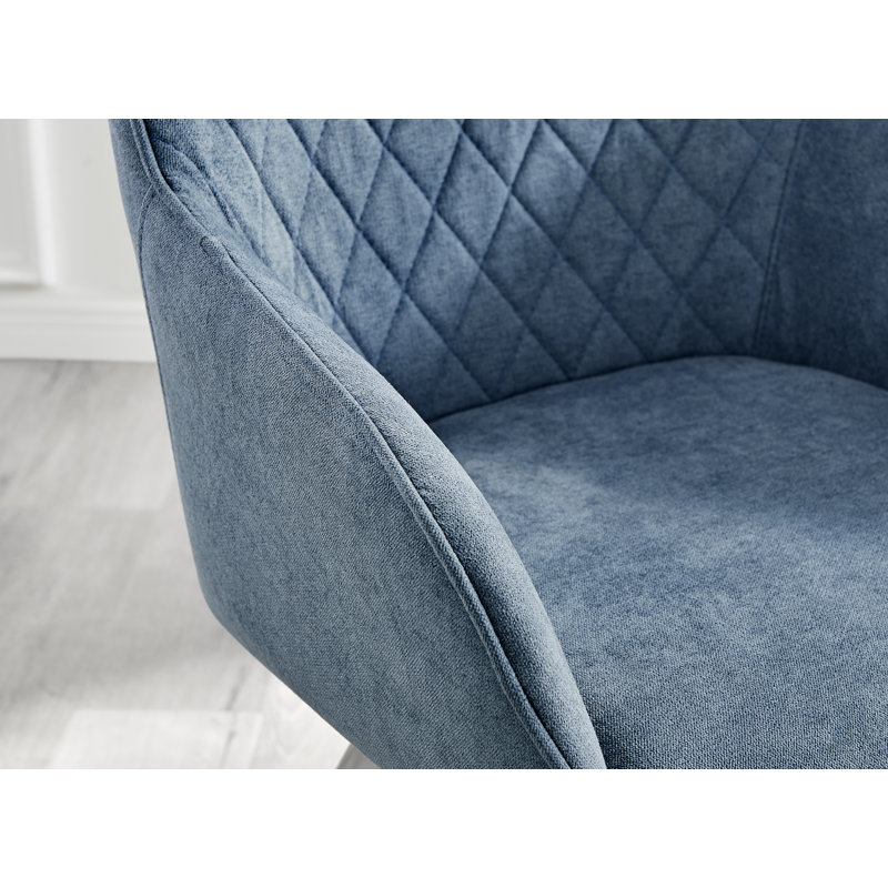 Chaises de salle à manger rembourrées en tissu de luxe Illings, Bleu, Argent