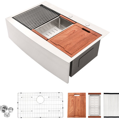 Évier en acier inoxydable de 91 cm (36 po) - 91 x 56 x 25 cm (36 x 22 x 10 po), calibre 16, à encastrer par le dessus, façade à tablier, surface lisse pour un nettoyage facile