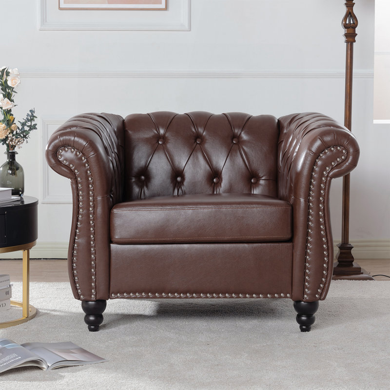 Byrom 32'' Faux Leather Sofa, Dark Brown PU, 28.35" H x 38.98" L x 32.09" D