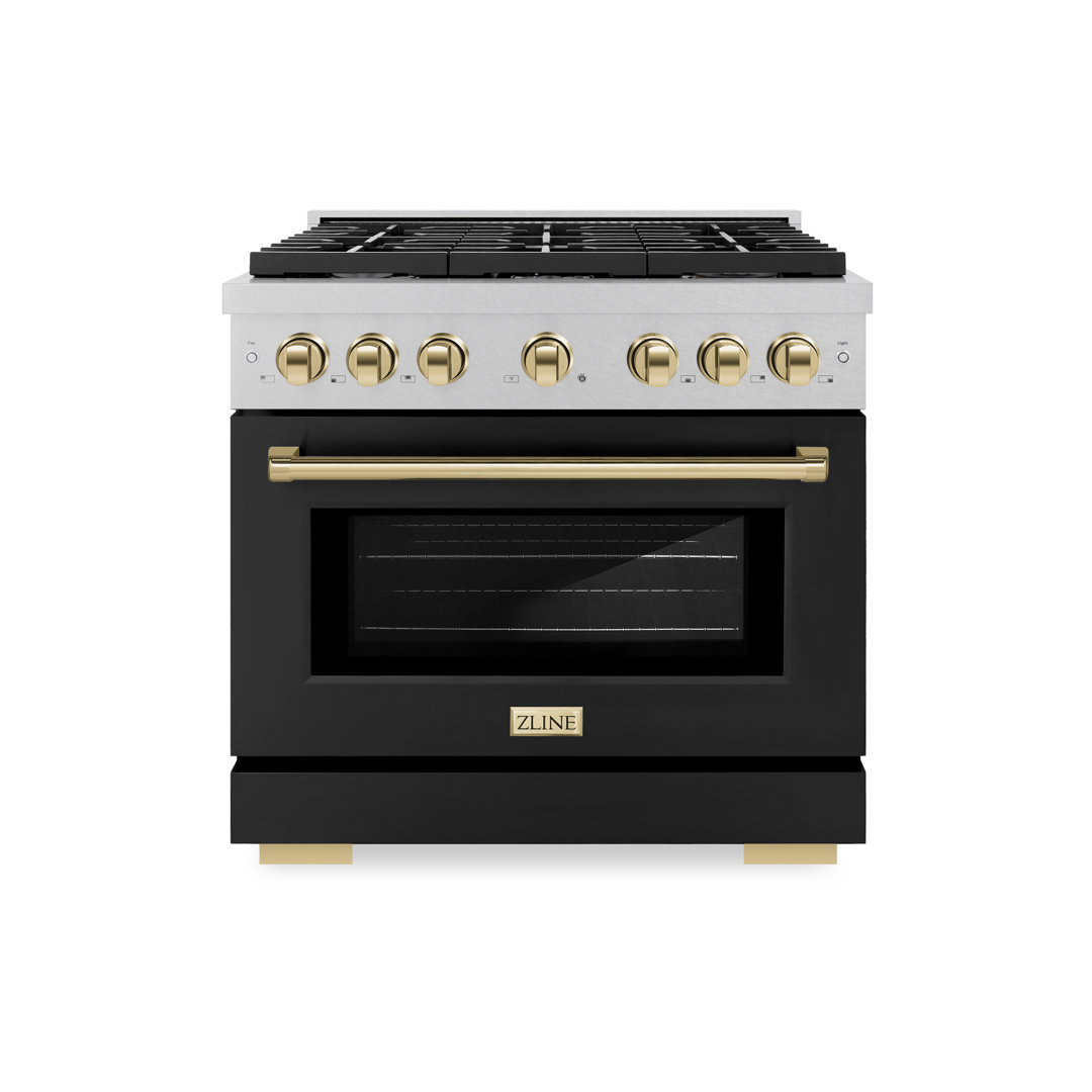 ZLINE Autograph 36 in. Paramount Satin Steel Gas Range w/ Door & Accents ZLINE