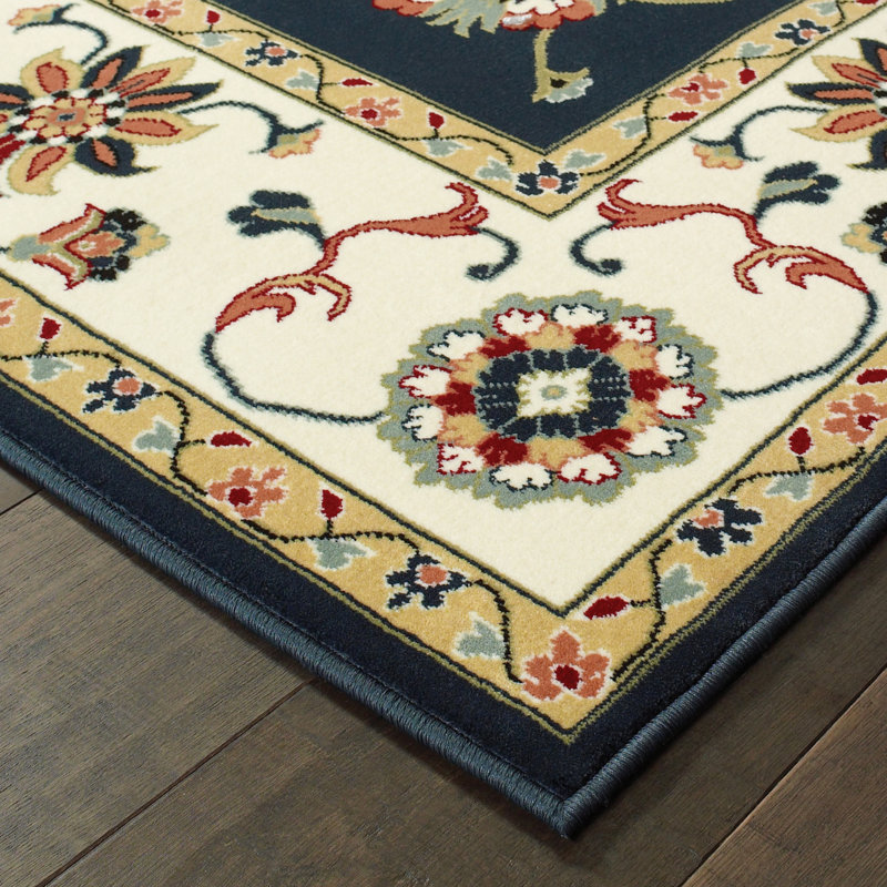 Tapis bleu sarcelle / ivoire Greenwich, Rectangle 9 pi 10 po x 12 pi 10 po