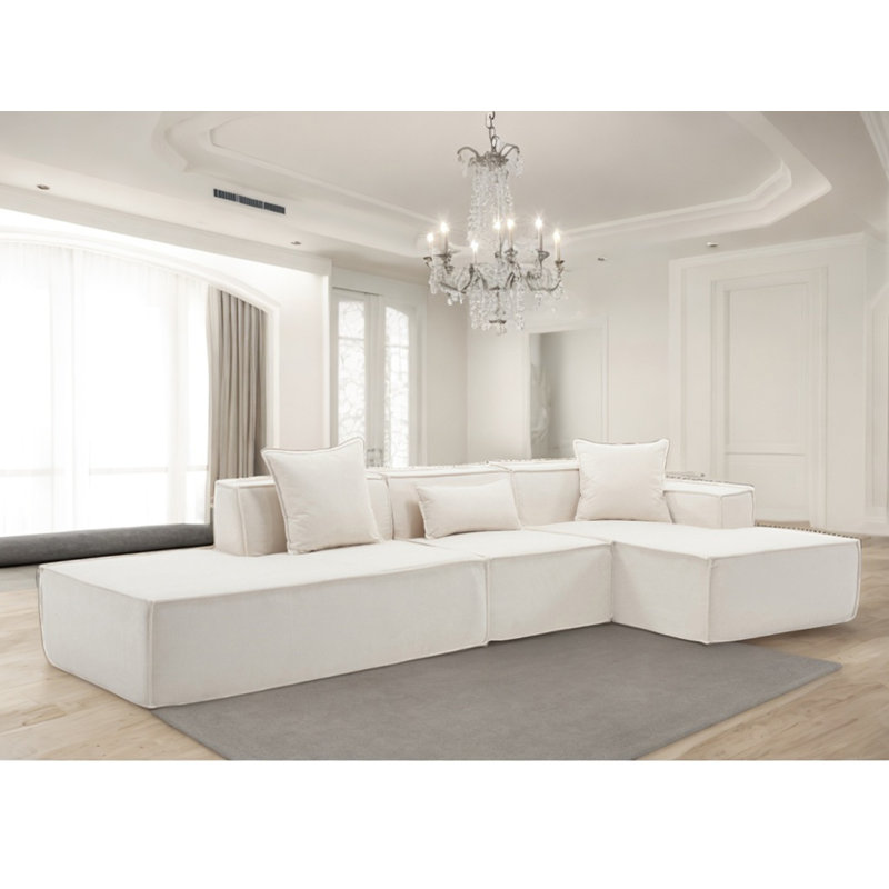 Sectional Sofa Set Modern Modular Combination Minimalist L-shaped Sofa Italian Tofu Block Design, Beige