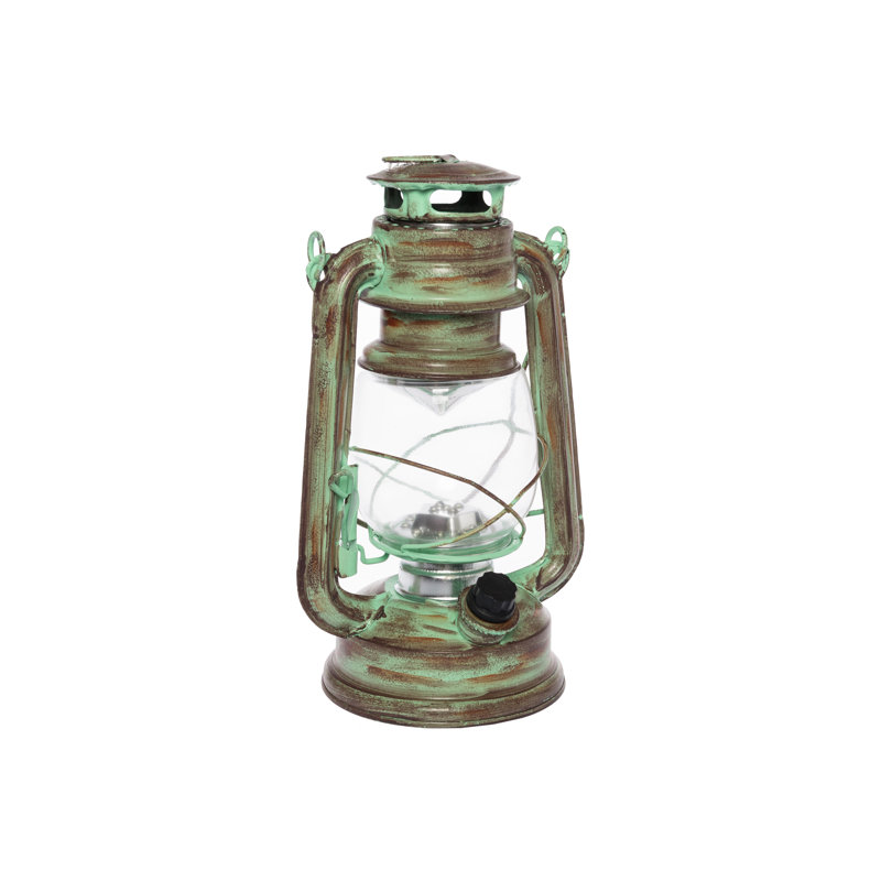 Flameless Candle with Iron Holder, Green, 19cm H x 10cm W x 12cm D