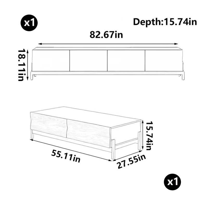 Large capacity TV cabinet coffee table