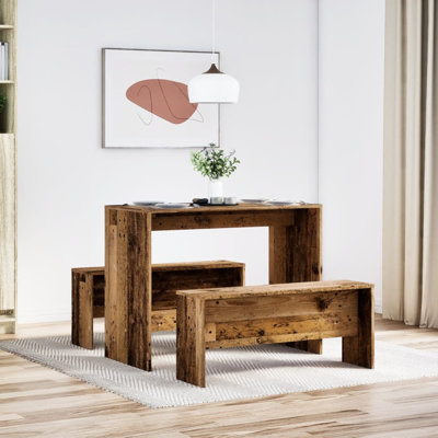 Dining Table And Bench Set Engineered Wood Medium