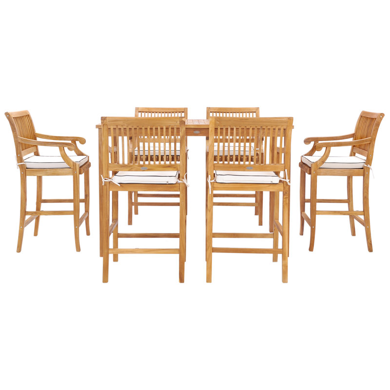 6 - Person Teak Wood Patio Dining Set with Rectangular Table , Cushions Included