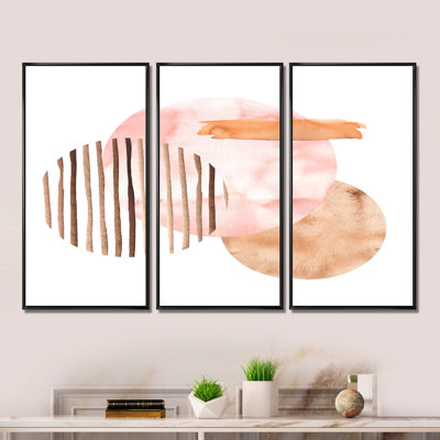 Formes géométriques abstraites dans des tons de terre - ensemble d'art moderne sur toile encadrée moderne de 3