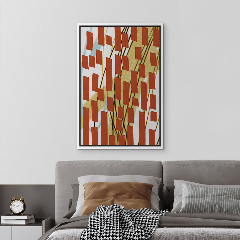 Abstrait géométrique rectangulaire, formes oranges encadrées, impression sur toile, H 24 po x l 16 po, Blanc