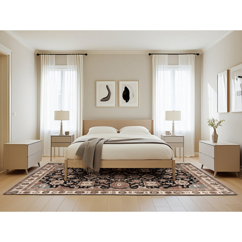 Machine Washable Persian Brown Area Rug, Rectangle 5' x 8'