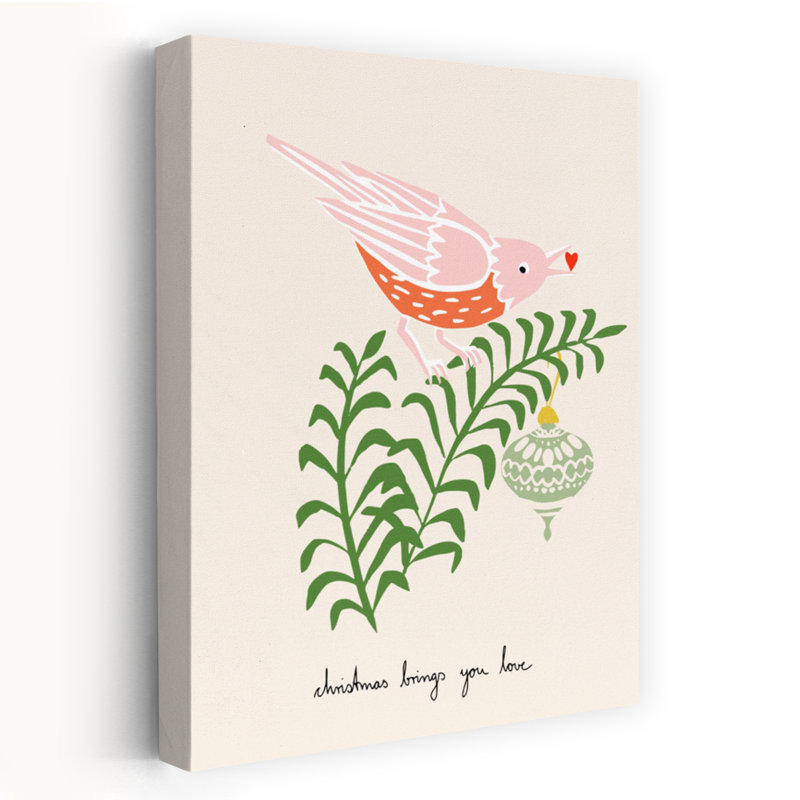 Christmas Love Bird Delicate Contemporary Bird Nature Winter Wall Art Print 1 Piece Wrapped Canvas Wall Art
