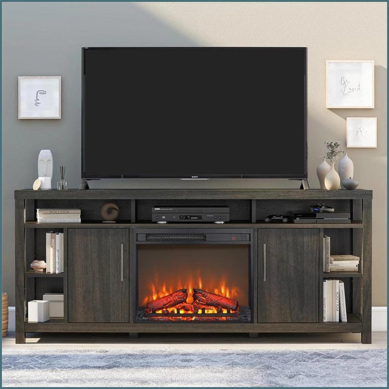 Electric Fireplace Insert, 23-Inch Thin Heater with Realistic Flame &amp; Log Set, Remote, Timer | Tempered Glass+Sheet Metal+Plastic | Antique Black