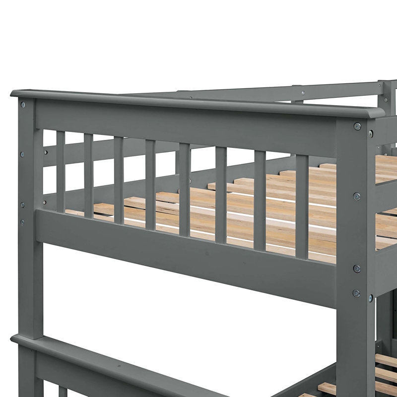 Lit superposé simple au-dessus de double avec rangement et garde-corps pour chambre à coucher Stairway, Gris
