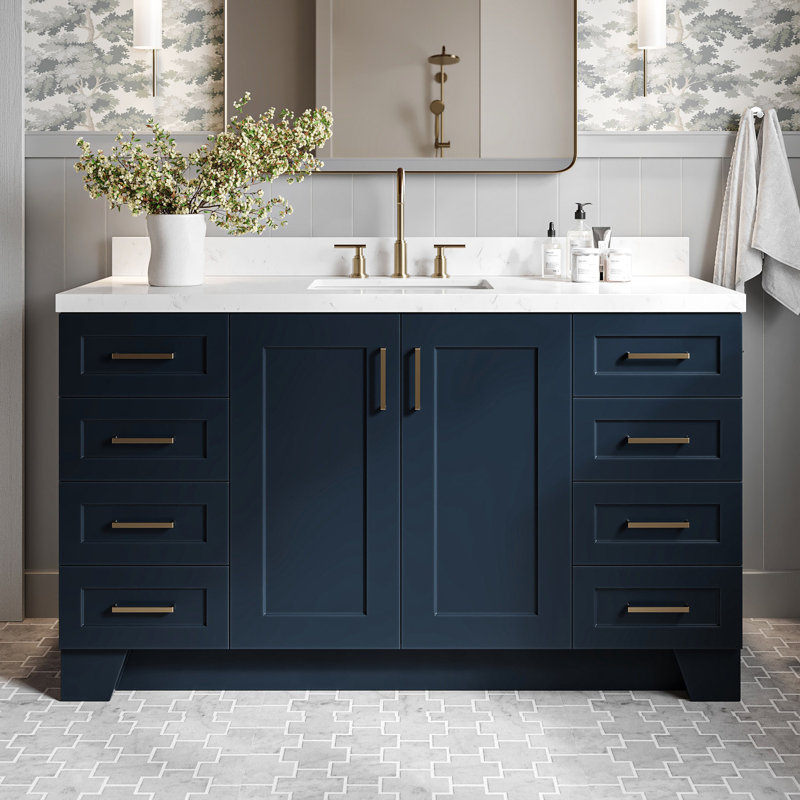 61 IN.  Single Bathroom Vanity, Midnight Blue, Rectangle, Carrara Quartz