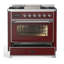Cuisinière à gaz double de 36 pouces avec 6 brûleurs scellés et plaque chauffante Majestic III Series en bourgogne (propane liquide, garniture chromée)-124828863-124828850-124828847