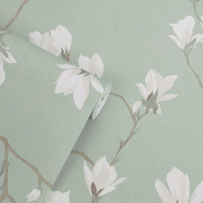 Papier peint Laura de Ashley Magnolia Grove Pale Eau de Nil