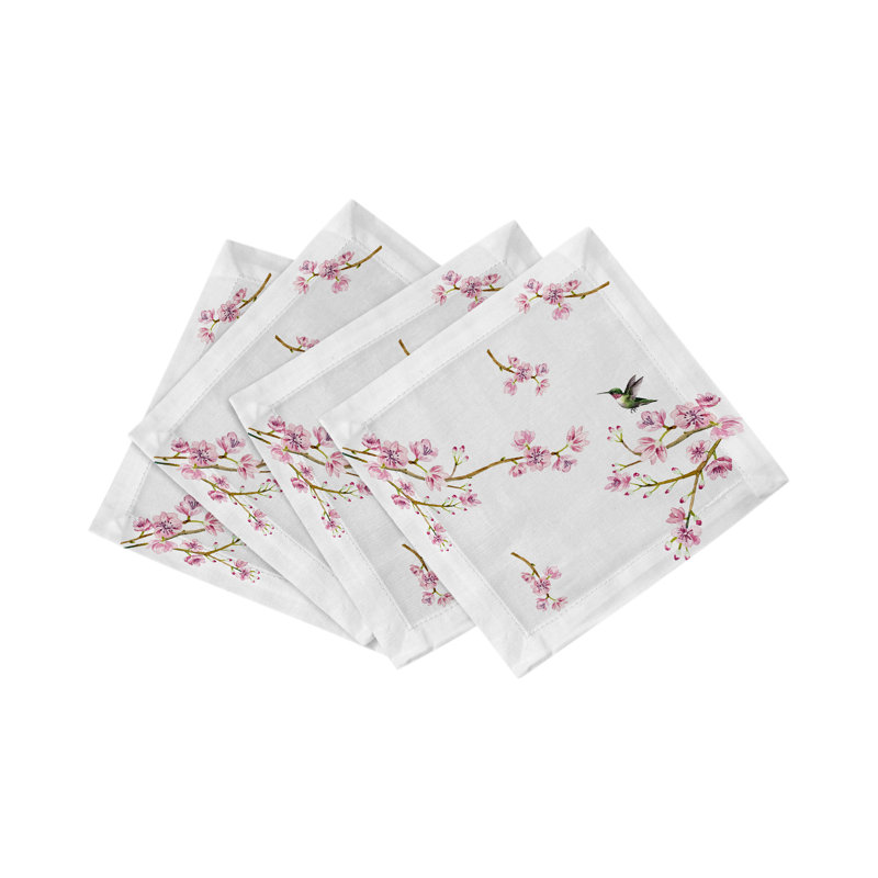 Blossom Fantasia Cotton Sateen Cocktail Napkins, White