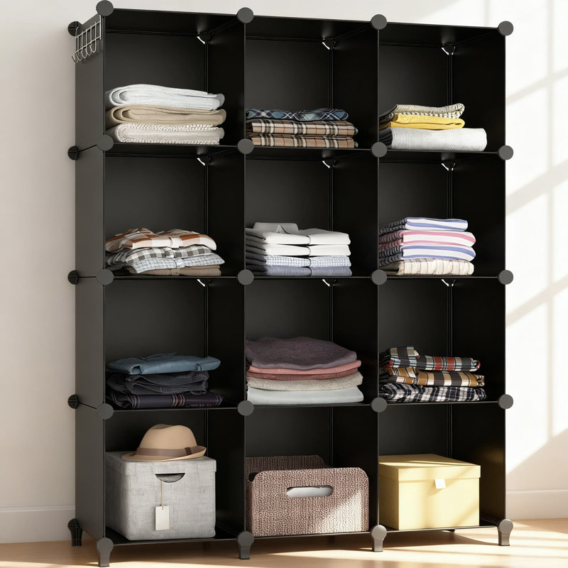 12-Cube Storage Organizer Unit, Modular Closet Organizer With Metal Frame & Plastic Shelves For Bedroom, Office, Kids Room, Portable Storage Shelving System