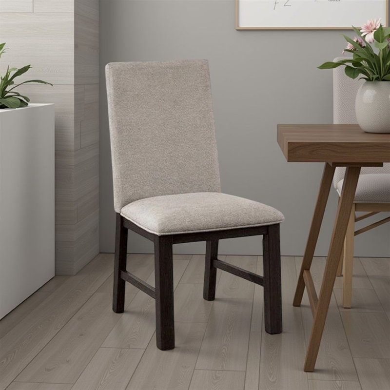 Ensemble de 2 chaises de salle à manger latérales Renu, bois noir, polyester plissé gris