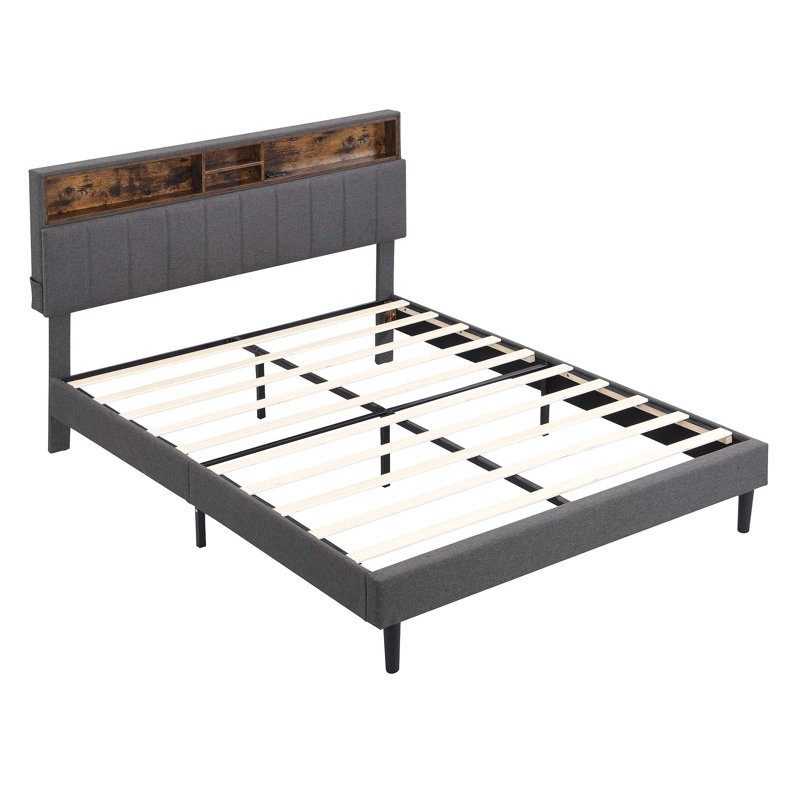 Lit plateforme tapissier Isenberg Vella, Grand, Gris