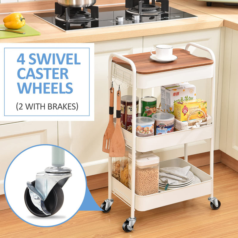 Adyanna 79cm H x 44cm W Utility Cart with Wheels, White/Brown