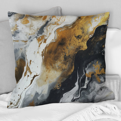Gold Black Veins Of Color I - Abstract Printed Throw Pillow