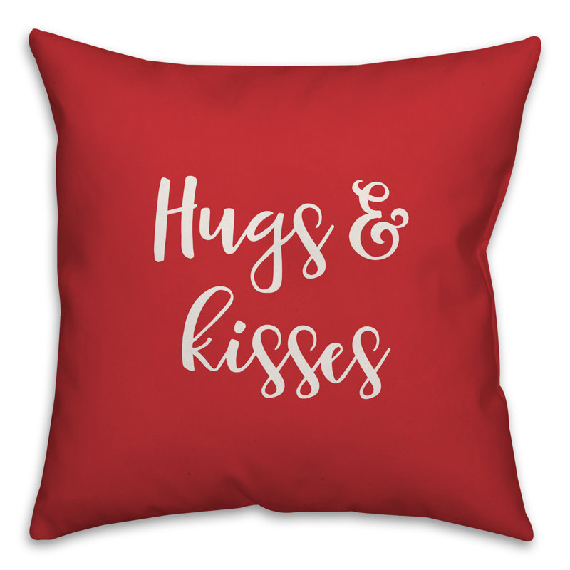 Coussin Hugs and Kisses, Coussin décoratif, Rouge / Blanc