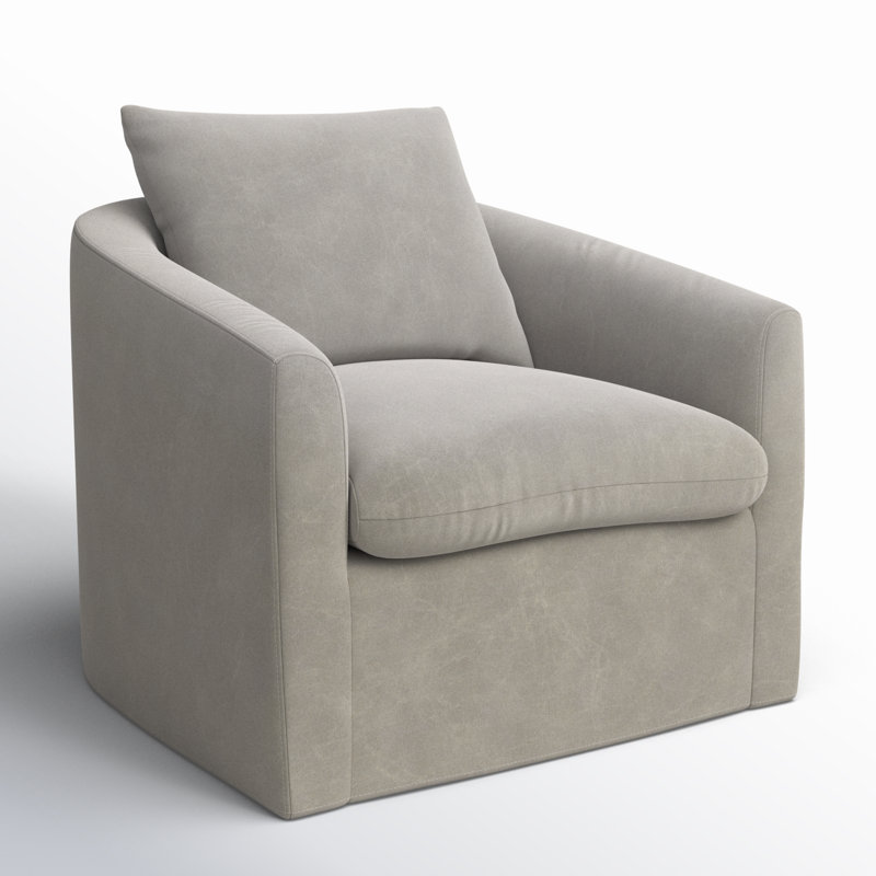 Fauteuil demi-tonneau pivotant rembourré Menta, Capricorne, toile gris clair