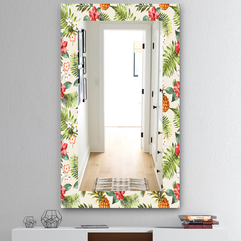Miroir mural 15 mid-century scandinave, H 30 po x l 48 po, Floral