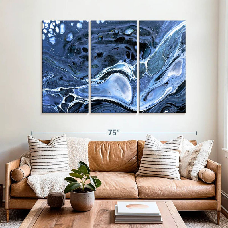 Avery Dark Blue Abstract, 42" H x 65" W