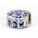 Set Of 5 Coasters, Blue And White Floral Design