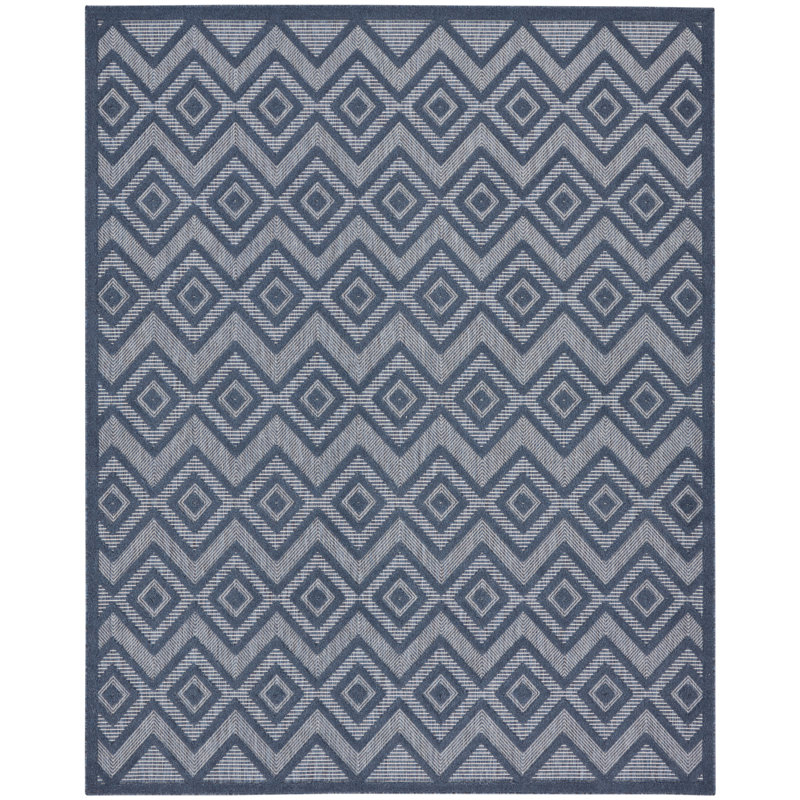 Foundry Select Versatile Diamond Navy Blue Indoor/Outdoor Area Rug, Rectangle 8' x 10'