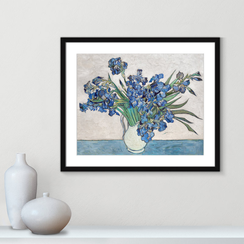 Imprimé iris bleu par Vincent Van Gogh, Encadré de boîte noir, Blanc, H 25,5 po x l 21,5 po