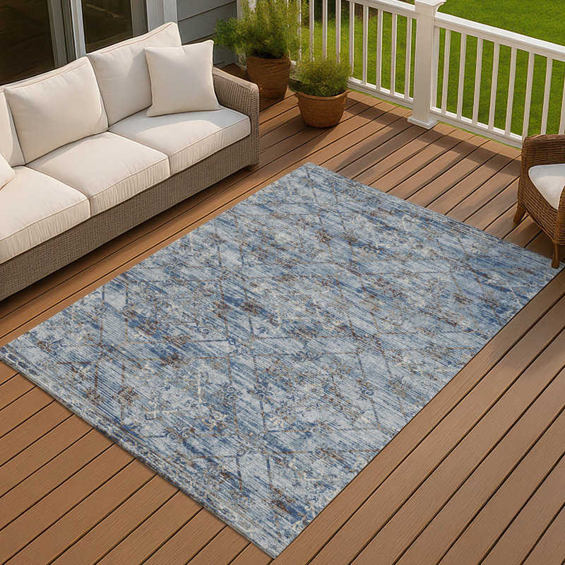 Machine Washable Indoor/Outdoor Chantille ACN2665 Lattice Rug, Sky, 3' x 5'