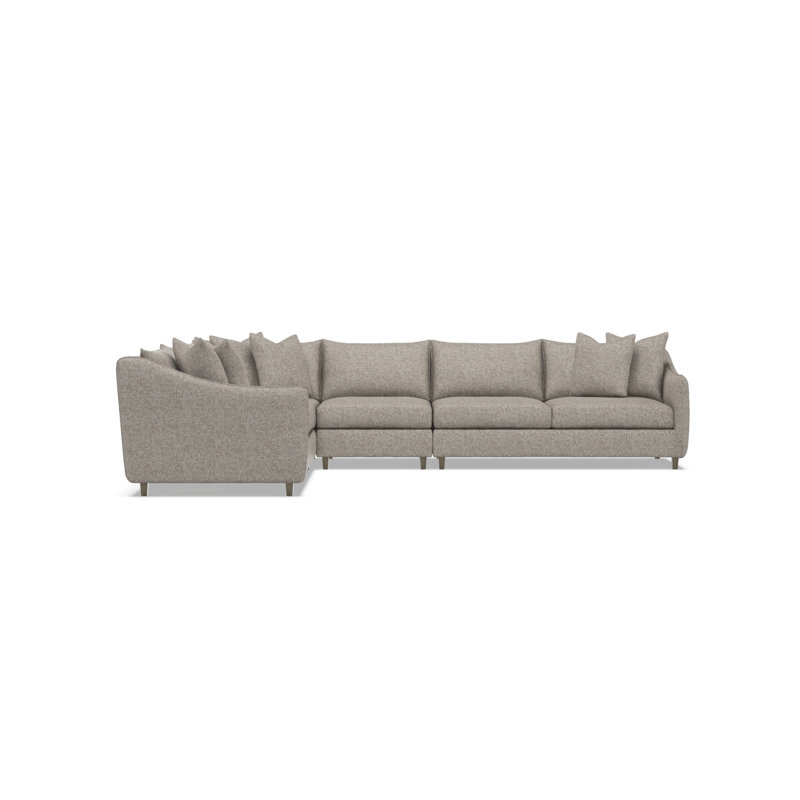 Joli Sectional, Beige Polyester, 32.5" H x 137.5" W x 107.5" D, Dark Brown Wood