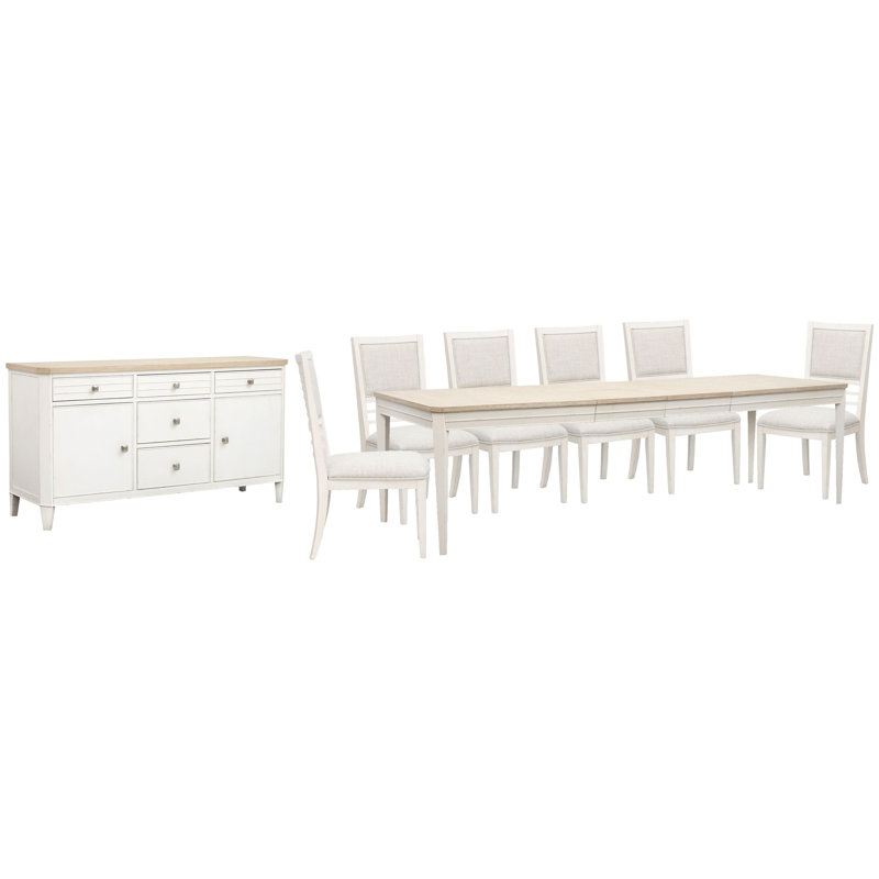 Table de salle à manger extensible rectangulaire avec 6 chaises et buffet