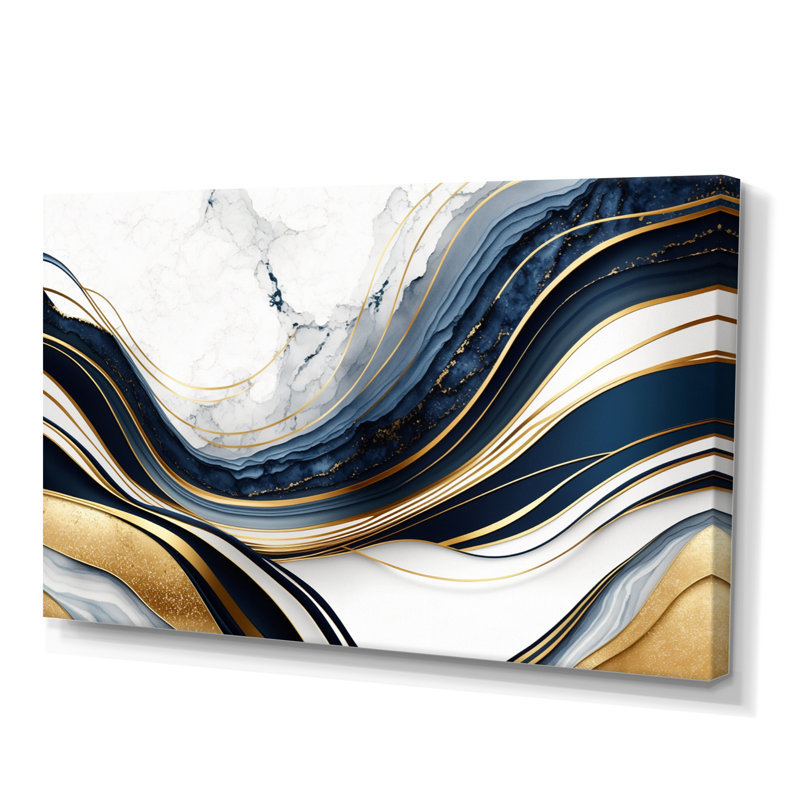 «Abstract Geode Waves Blue and Gold III», reproduction sur toile abstraite, Toile tendue, L 20 po x H 12 po