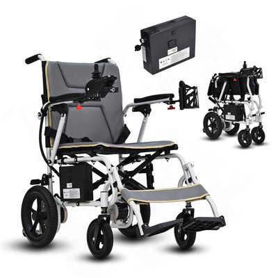 Fauteuil roulant électrique léger pour adultes et personnes âgées - Fauteuils roulants électriques pliables ultralégers de 36 lb, capacité de chargement de 264 lb, longue portée de 12 mils, tout terrain, avec lumière DEL et porte-gobelet