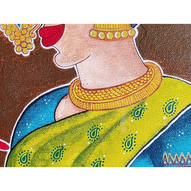 Belle mariée avec cale Lotus | Acrylique sur toile | Par Datta Jadhav