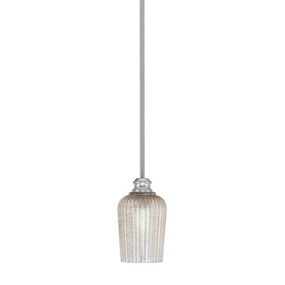 Edge Stem Hung Mini Pendant With 5" Silver Textured Glass